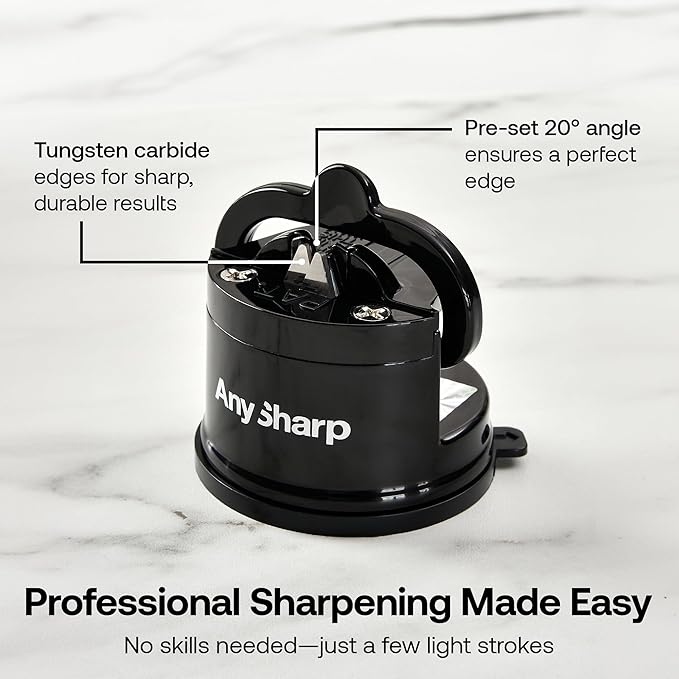 AnySharp – Global – Hands Free Knife Sharpener - Easy to Use Sharpening Tool with PowerGrip Suction Base and 20-Degree Pre-Set Angle - for All Knives: Chef's, Serrated, and Hardened Steel - Black - Image 3