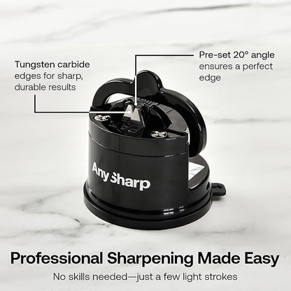 AnySharp – Global – Hands Free Knife Sharpener - Easy to Use Sharpening Tool with PowerGrip Suction Base and 20-Degree Pre-Set Angle - for All Knives: Chef's, Serrated, and Hardened Steel - Black - Image 3
