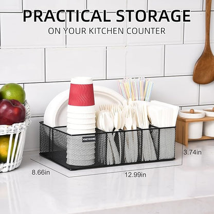 VIKEYHOME Paper Plate Organizer for Countertop, Metal Silverware Caddy with 6 Compartments for Cup, Napkin, Utensil Holder Caddy for Party, Camping, Picnic - Image 4