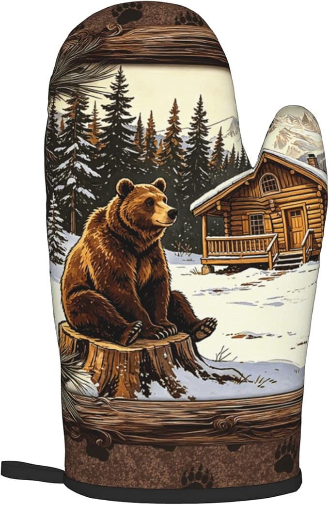 Vintage Oven Mitts and Pot Holders Sets Rustic Cabin Kitchen Gloves Bear Hot Pads Cute Baker Stuff Chef Cooking Baking Gifts for Women - Image 8