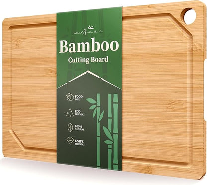 Kitsure Bamboo Cutting Board - Multi-Sizes Wooden Cutting Boards for Kitchen, Convenient Kitchen Essentials with Deep Juice Grooves, Cutting Board for Chopping & Serving, Medium, Natural by Kitsure