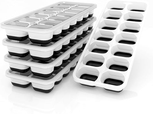 Ice Cube Trays 5 Pack for Freezer – 70 Cubes, Reinforced Snap Lids That Stay Closed, Silicone Push-Release Bottom, BPA-Free PP Frame, Stackable Ice Molds – Modern Home Bar & Everyday Freezer Use by DclobTop