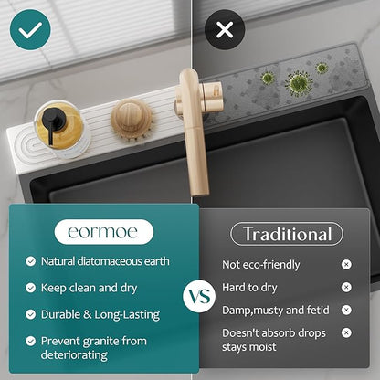 eormoe Diatomite Kitchen Faucet Mat - 14Inch Water Absorbing Stone Tray for Sink, Stone Fast-Drying Faucet Mat for Kitchen Counter Sink Accessories (Light Grey, 14'' x 3.9'') - Image 6