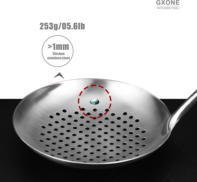 Slotted Spoon,304 Stainless Steel Skimmer Spoon with Heat Resistant Wooden Handle,Silver/15.8Inch - Image 4