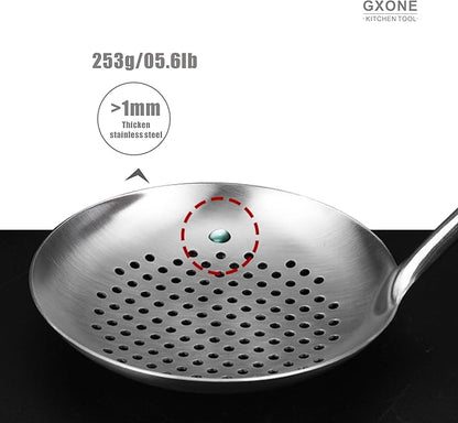 Slotted Spoon,304 Stainless Steel Skimmer Spoon with Heat Resistant Wooden Handle,Silver/15.8Inch - Image 4