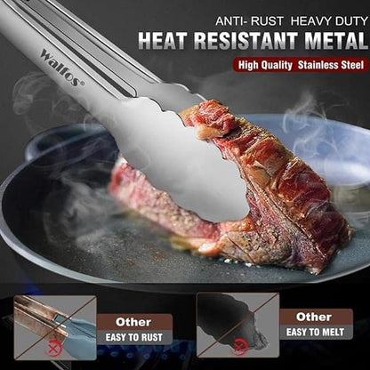 Walfos Kitchen Tongs for Cooking, 600℉ Heat Resistant Stainless Steel Tongs, All Metal Heavy Duty Tongs For Food ,BBQ Grilling - 7 ，9 and 12 Inch ,Set of 3 - Image 2