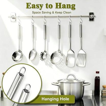 Stainless Steel Kitchen Utensils Set - 12pcs Cooking Utensils Set with Holder, Heat Resistant Kitchen Tool Set for Cooking with Turners, Potato Masher, Spatula, Spoons, Tongs, Whisk - Image 5