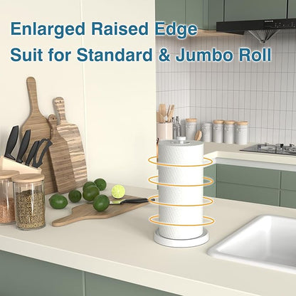 White Paper Towel Holder Countertop, White Kitchen Accessories Decor, Stainless Steel, Weighted Base, Paper Towel Roll Holder Stand with Ratchet Mechanism for Kitchen Bathroom Farmhouse Essentials - Image 2