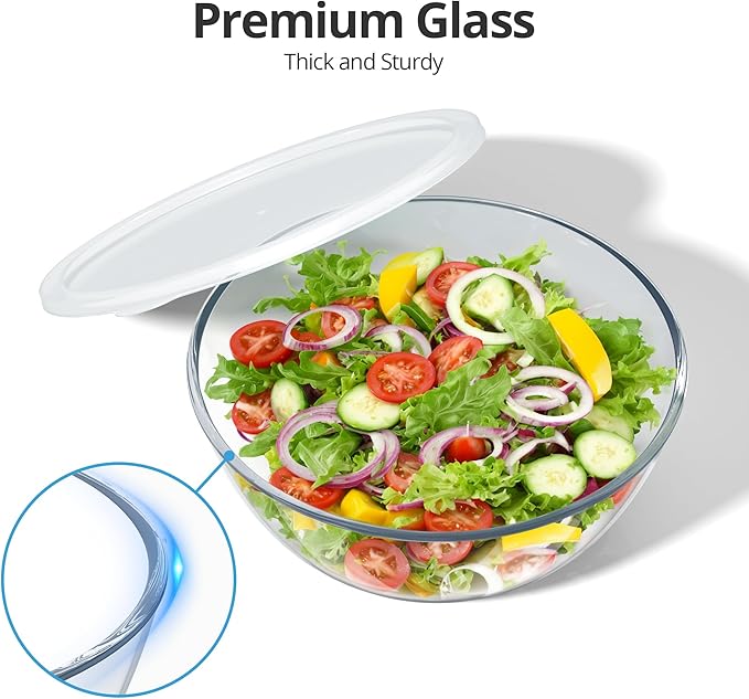 4.7 Qt Extra Large Glass Mixing Bowls Clear Glass Salad Cooking Bowls for Kitchen Salad Bread Storage - Image 3