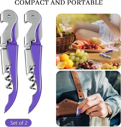 HYZ 2-Pack Wine Opener Waiter Corkscrew, Professional Wine Key for Servers, Bartender with Foil Cutter, Manual Wine Bottle Opener Double Hinged (Lupine) - Image 7