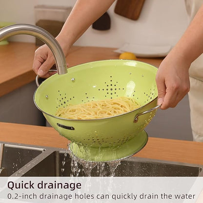 Metal Colander 2 Pack, Strainer Bowel with Handles 2Qt & 6Qt Powder Coated Solid Ring Base Heavey Duty Kitchen Drainer Basket for Pasta Veggies and Fruits,New Home Apartment Essentials (LightGreen) - Image 3