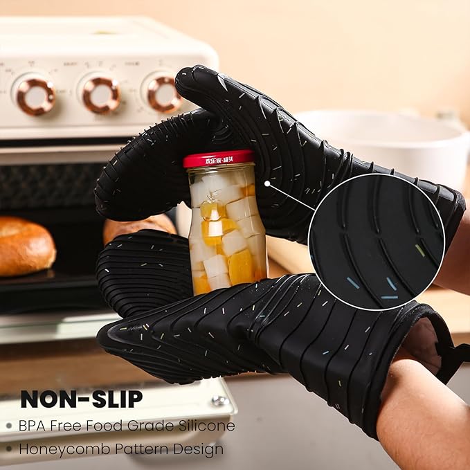 4 Pieces Oven and Pot Holders Mitts of Macaron Color Thickened Non-Slip Silicone Kitchen Gloves, Heat Resistant up to 500F, Essential for Kitchen Baking(makal-HEI) - Image 7