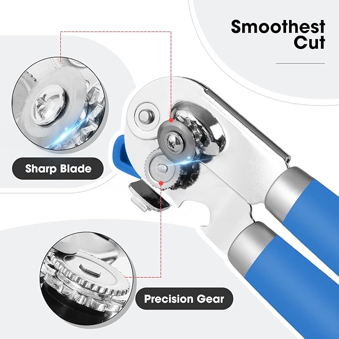 Beneno Heavy Duty Hand Can Opener Manual with Magnet, Durable Sharp Carbon Steel Blade Smooth Cutting, Big Effort-Saving Knob & Soft Grip Handle, Multifunctional Bottle Opener, Klein Blue - Image 3
