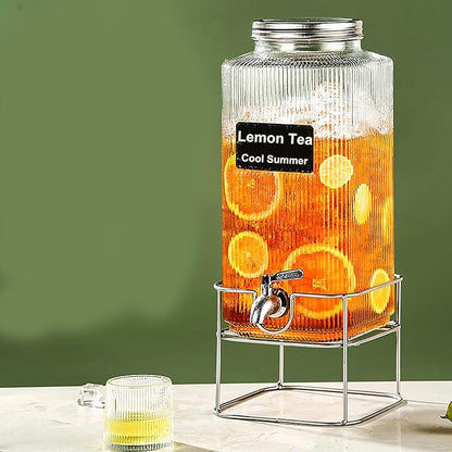 Lulonpon 6L(1.6 Gallon) Glass Drink Dispenser, Beverage Dispenser with Stainless Tap, Glass Water Juice Dispensers with Metal Stand, Water Jug with Tap Perfect for Parties,Weddings,Birthdays - Image 3