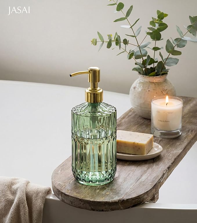 JASAI 2Pack 18Oz Green Glass Soap Dispenser with Gold Rust Proof Pump, Refillable Dish Soap Dispenser for Kitchen, Bathroom Soap Dispenser for Hand soap, Lotion, Body Wash, Dish Soap. - Image 7
