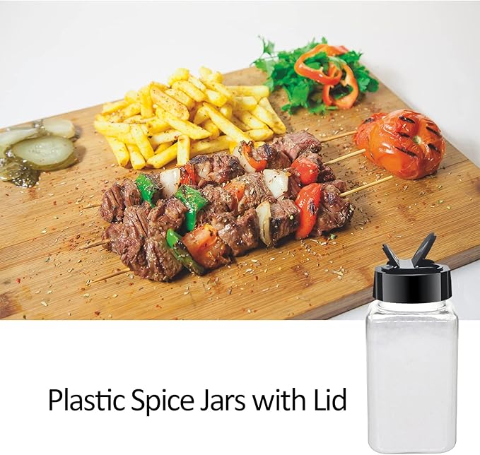 12 Pack 4oz Clear Plastic Spice Jars With Black Plastic Lids, Square Spice Bottles, Seasoning Containers with Chalk Labels, Pen, Funnel, Spice Containers For Kitchen Cabinet - Image 6