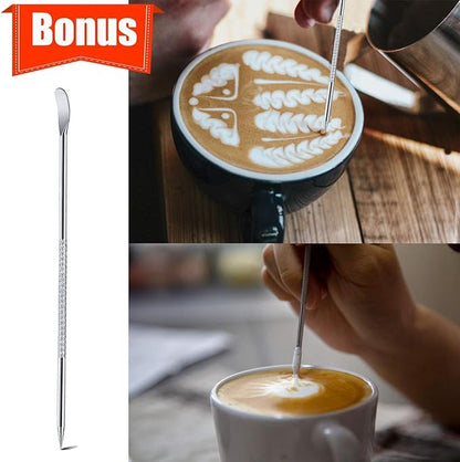 Milk Frothing Pitcher, 20oz Espresso Steaming Pitchers Stainless Steel Cappuccino Coffee Machine Accessories Barista Tools Steamer Froth Pitchers Milk Jug Cup with Decorating Pen Latte Art
