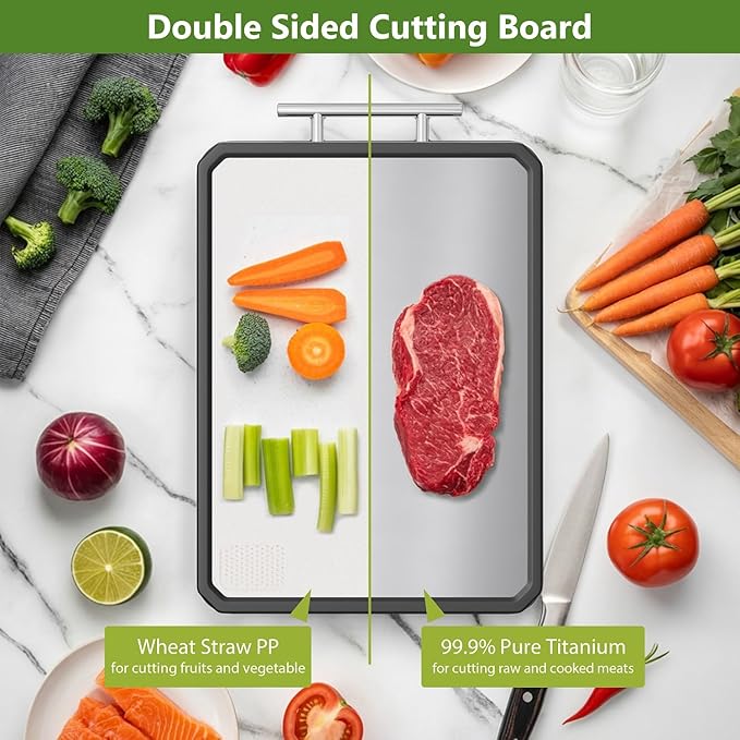 Titanium Cutting Boards for Kitchen, Large 16x11 Inch Pure Titanium and Wheat Straw PP Double Sided Chopping Board, Dishwasher Safe, Easy to Clean - Image 2