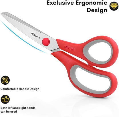 Scissors, iBayam 8" All Purpose Scissors Bulk 3-Pack, Ultra Sharp 2.5mm Thick Blade Shears Comfort-Grip for Office Desk Accessories Sewing Fabric Home Craft School Supplies, Right/Left Handed - Image 3