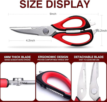 Kitchen Scissors All Purpose for Food, Heavy Duty Kitchen Shears that Come Apart, Sharp Stainless Steel Poultry Shears, Cooking Meat Scissors with Good Grips (Red)