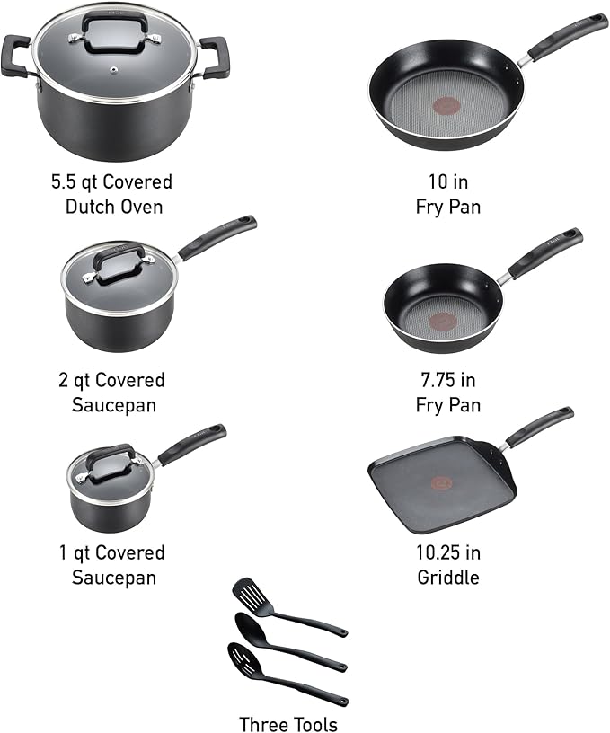T-fal 20 piece set of Signature Nonstick Cookware with Ice Force German Stainless Steel Kitchen Knife Set and Wood Block - Image 2