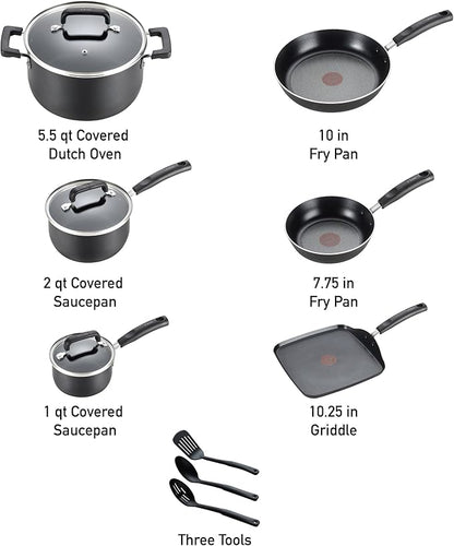 T-fal 20 piece set of Signature Nonstick Cookware with Ice Force German Stainless Steel Kitchen Knife Set and Wood Block - Image 2