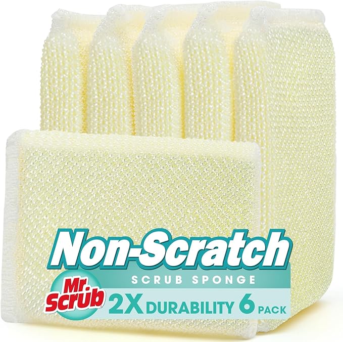 Sponges Kitchen Scrub Dish Sponge Scouring Pad, 6 Pads Cleaning Brush Dishwasher Soap Supplies, Dishwashing Dinnerware Towels Sink Pan Pot Cloth Rags Holder Bathroom Bathtub by MrScrubCleaninghelpers