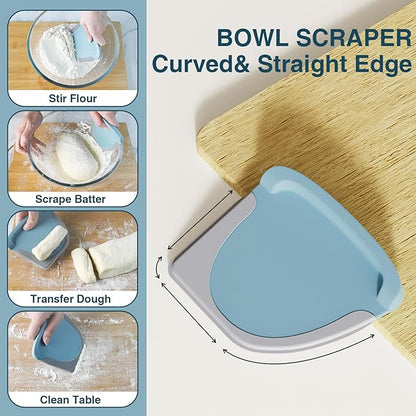 Bench Scraper Dough Cutter Tool - Bowl Pastry Scraper for Bread Cake Pizza, Bench Knife Kitchen Dough Scraper for Baking, Stainless Steel Food Scraper with Grip Handles & Measuring Scal, Blue - Image 5