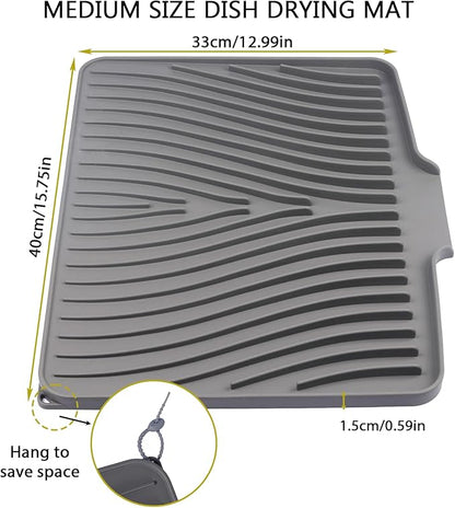 Silicone Drying Mat, 16"X13" With Built-in Drain Lip,Heat-Resistant,Eco-friendly,Hygienic Drying Pad,Leak-Proof and Non-Slip,Silicone Dish Drying Mat for Kitchen Counter or Sink（Gray 16X13） - Image 3