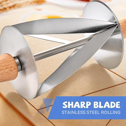 Stainless Steel Croissant Cutter, Irregular Roller Cutter with Wooden Handle, Useful Kitchen Baking Tool