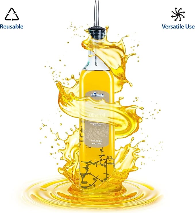 EHOMEA2Z Olive Oil Dispenser Bottle - 16 oz, Made in Italy Glass Olive Oil and Vinegar Cruet with Stainless Steel Spout for Kitchen, Slight Green Tint (1, 473 ml) - Image 4