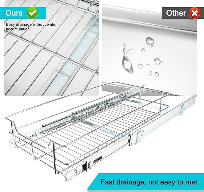 Pull Out Cabinet Organizer 15" W X 22" D, Slide Out Drawers For Kitchen Organizers and Storage, Pull Out Drawers For Cabinets Capacity Heavy Duty Caddy, Cabinet Shelves Chrome-Plated, Bathroom Pantry - Image 7