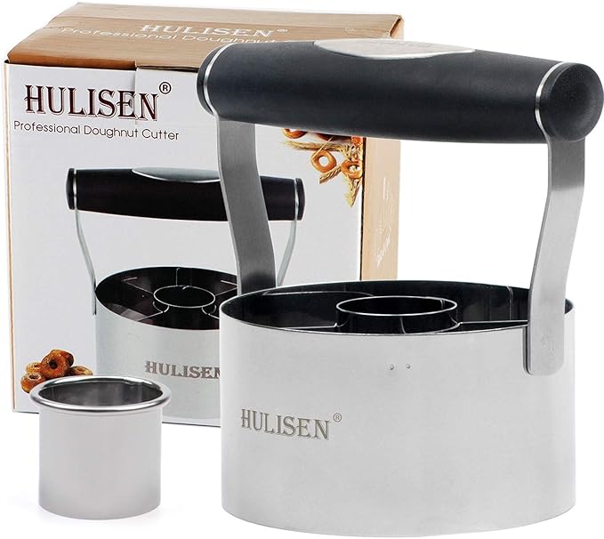 HULISEN Donut Cutter, 3.5 inch Stainless Steel Doughnut Cutter with Soft Grip Handle, and Small Biscuit Cutter, Professional Baking Dough Tools, Gift Package