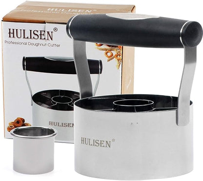 HULISEN Donut Cutter, 3.5 inch Stainless Steel Doughnut Cutter with Soft Grip Handle, and Small Biscuit Cutter, Professional Baking Dough Tools, Gift Package
