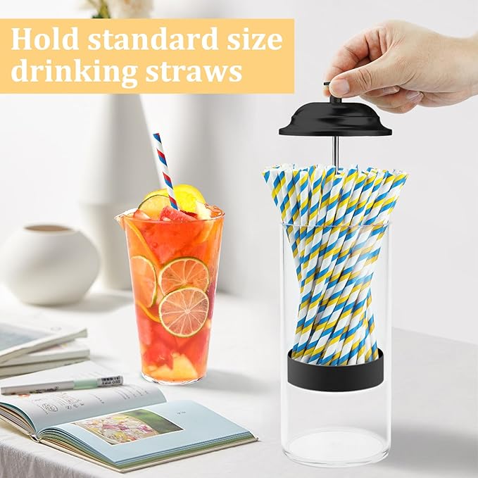 Straw Holder for Standard Size Drinking Straws, Acrylic Plastic Straw Dispenser for Counter with Lid Black - Pack of 2(Straws Not Include)