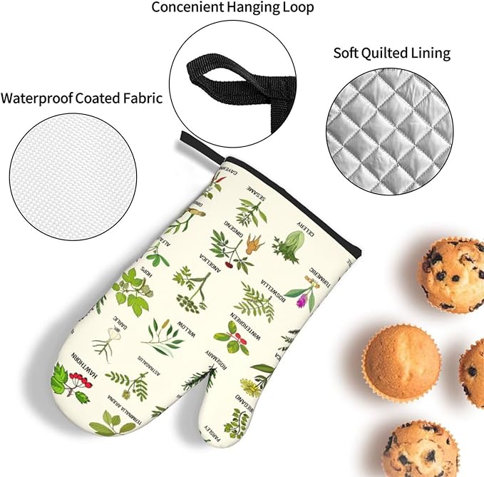 Cute Herbs Botanic Garden Plants Oven Mitts and Pot Holders Sets Heat Resistant for Kitchen BBQ Microwave Baking Grilling Cooks Set of 3 Kitchen Oven Glove - Image 5