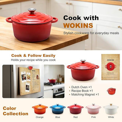 Enameled Cast Iron Dutch Oven - 5.5QT Pot with Lid,Oven Safe to 500°F,Heavy-Duty Cookware for Sourdough Bread Baking,Braising,Stews,Roasting Red - Image 2