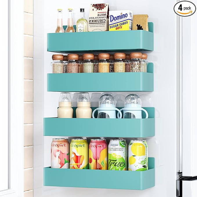 Mystozer Magnetic Spice Rack for Refrigerator, Kitchen Organizer and Storage Shelf, Blue (4 Pack)… by Mystozer