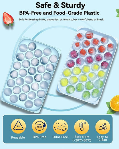 Ice Cube Trays with Lid and Bin, BPA-Free Mini 0.75 Inch Sphere Ice Molds, 2-Pack Small Round Ice Ball Trays, Easy Release, Includes Scoop & Ice Storage Box for Cocktails, Coffee - Image 2