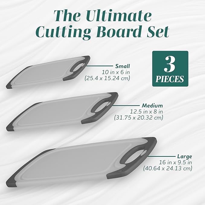 Cutting Boards for Kitchen - BPA-Free Chopping Board - Different Sizes & Non Slip Handles - Reversible, Large Cutting Board Set - Unique Gifts for Cooks Who Have Everything - 3-Pack Gray/Gray - Image 2