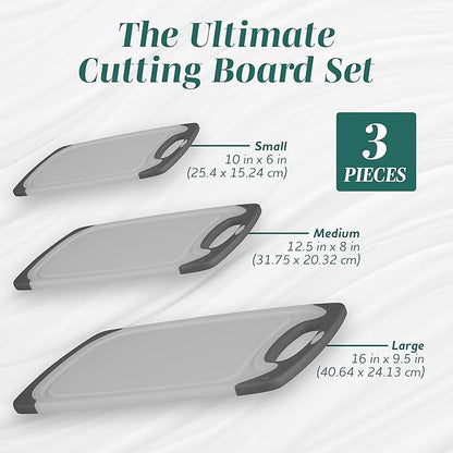 Cutting Boards for Kitchen - BPA-Free Chopping Board - Different Sizes & Non Slip Handles - Reversible, Large Cutting Board Set - Unique Gifts for Cooks Who Have Everything - 3-Pack Gray/Gray - Image 2