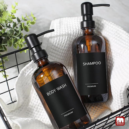 GMISUN Amber Glass Soap Dispenser, 2 Pack Bathroom Hand Soap Dispensers with Stainless Steel Pump, 17 Fl Oz Kitchen Hand and Dish Soap Dispenser Set, Modern Vintage Liquid Brown Soap Dispensers Bottle - Image 7
