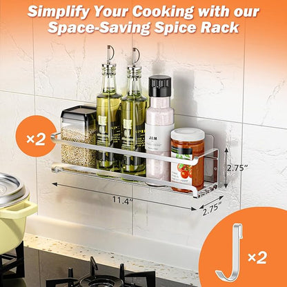 Bunoxea Spice Rack wall mounted 2 Pack, Space-Saving Spice Organizer for Spice Jars and Seasonings,Screw or Adhesive Hanging Spice Rack Organizer for Your Kitchen Cabinet,or Pantry Door,Silver - Image 2