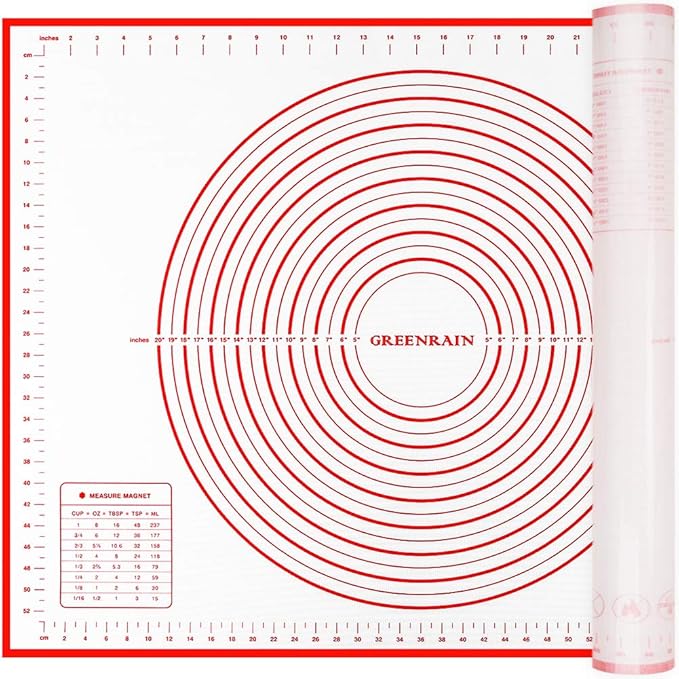 Silicone Pastry Mat Extra Thick Large Non Stick Baking Supplies Kitchen Counter Cooking Rolling Dough Sheet Pie Crust Sourdough Bread Oven Liner with Measurement (XXL-24''(W)*32''(L), 1#Red) by GREENRAIN