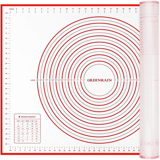 Silicone Pastry Mat Extra Thick Large Non Stick Baking Supplies Kitchen Counter Cooking Rolling Dough Sheet Pie Crust Sourdough Bread Oven Liner with Measurement (XXL-24''(W)*32''(L), 1#Red) by GREENRAIN