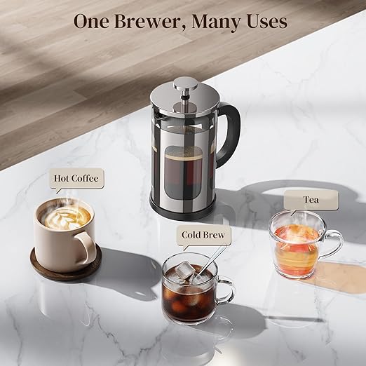 Veken French Press Coffee Maker 21oz 0.6 L, Single Serve Small Pot, Heat Resistant Thickened Borosilicate Glass,Stainless Steel Brewer,Cold Brew Cafetera Teapot for Kitchen Travel Camping, Dark Pewter - Image 8