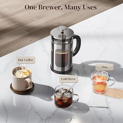Veken French Press Coffee Maker 21oz 0.6 L, Single Serve Small Pot, Heat Resistant Thickened Borosilicate Glass,Stainless Steel Brewer,Cold Brew Cafetera Teapot for Kitchen Travel Camping, Dark Pewter - Image 8