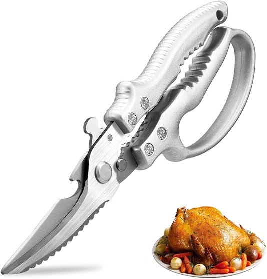Heavy Duty Kitchen Scissors, Poultry Shears for Meat, Chicken, Bone, Turkey, Fish. Multi-Purpose Kitchen Shears With Anti-Slip Handle, Spring Loaded, Dishwasher Safe