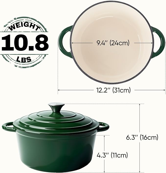4.5 Quart Dutch Oven Pot with Lid, Non Stick Enameled Cast Iron Dutch Oven for Bread Baking, Heavy-Duty, Oven Safe Ceramic Cookware Up to 500°F for Baking, Braising, Stews, Roasting, Green - Image 4