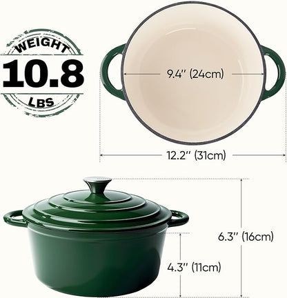 4.5 Quart Dutch Oven Pot with Lid, Non Stick Enameled Cast Iron Dutch Oven for Bread Baking, Heavy-Duty, Oven Safe Ceramic Cookware Up to 500°F for Baking, Braising, Stews, Roasting, Green - Image 4
